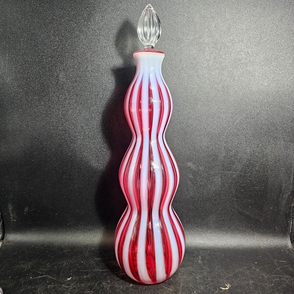 Fenton Red and‎ White Glass Art Decanter